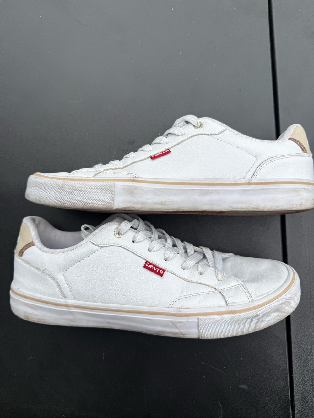 LEVI'S Men's Size 10 White Leather Low Top Lace Up Casual Comfort Sneakers